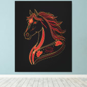 Red & Gold Horse with Lotus, Spiritual Symbolic Canvas Afdruk (Insitu (Houten vloer))