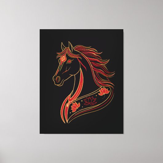 Red & Gold Horse with Lotus, Spiritual Symbolic Canvas Afdruk (Voorkant)