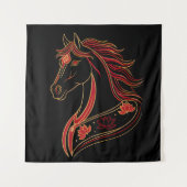 Red & Gold Horse with Lotus, Spiritual Symbolic Wandkleed (Voorkant)