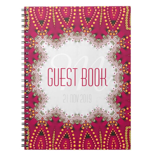 Red Gold Indian Bohemian Monogram Guest Book Notitieboek (Voorkant)