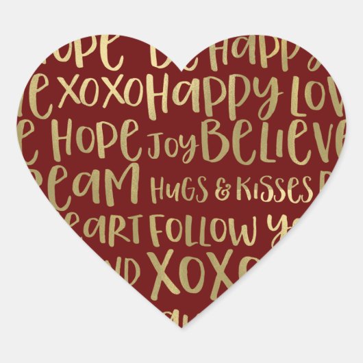 Red Gold Inspirerend woorden Hart Sticker (Voorkant)
