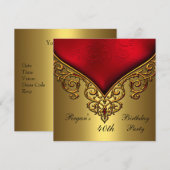 Red Gold Jewel 40e Elegant Birthday Party Kaart (Voorkant / Achterkant)