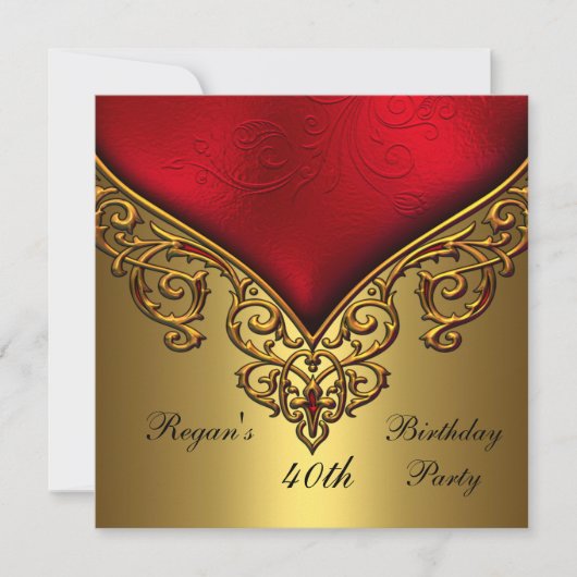 Red Gold Jewel 40e Elegant Birthday Party Kaart (Voorkant)