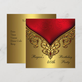 Red Gold Jewel 40e Elegant Birthday Party Kaart