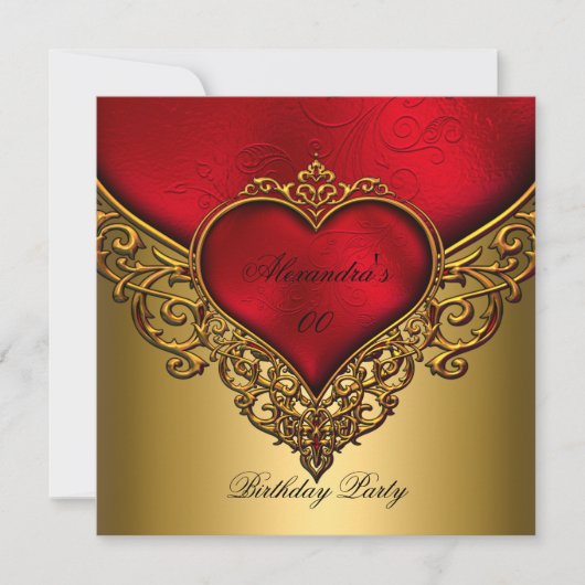 Red Gold Jewel 40e Elegant Birthday Party Kaart (Voorkant)