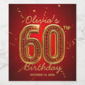  Red Gold Jewels Elegant Milestone 60th Birthday Wijn Etiket (Enkel label)