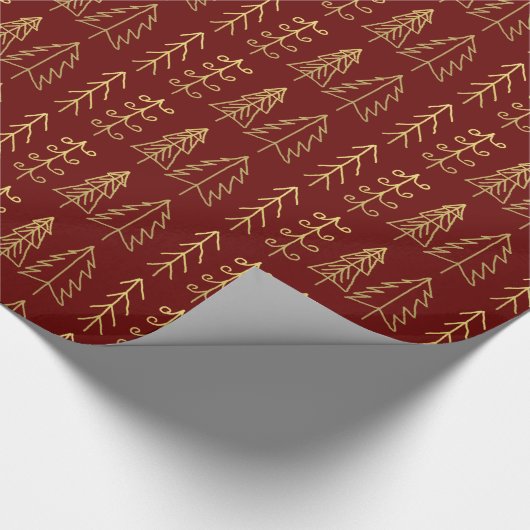 Red Gold kerstbomen Pattern Modern Cadeaupapier (Hoek)