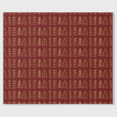 Red Gold kerstbomen Pattern Modern Cadeaupapier (Vlak)
