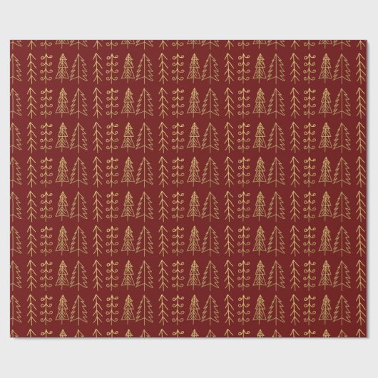 Red Gold kerstbomen Pattern Modern Cadeaupapier (Vlak)