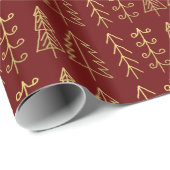 Red Gold kerstbomen Pattern Modern Cadeaupapier (Rol Hoek)