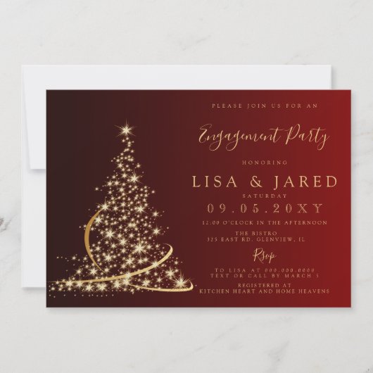 Red Gold kerstboom Winter Engagement Kaart (Voorkant)