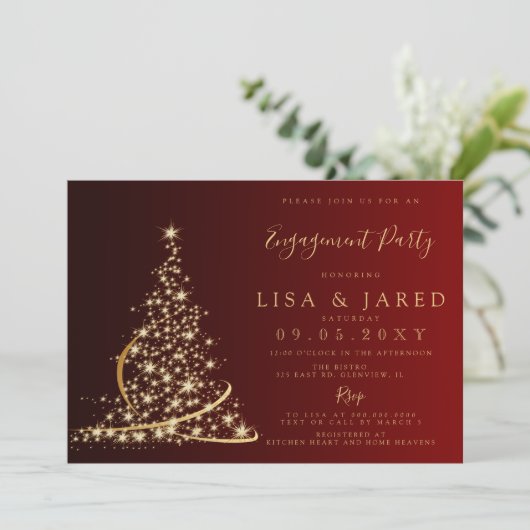 Red Gold kerstboom Winter Engagement Kaart (Staand voorkant)
