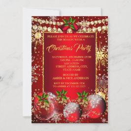 Red Gold kerstfeestdag Baubles Holly Kaart