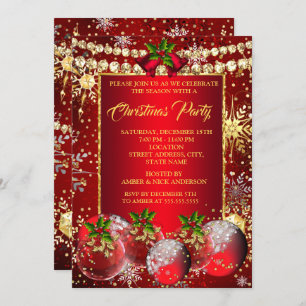 Red Gold kerstfeestdag Baubles Holly Kaart