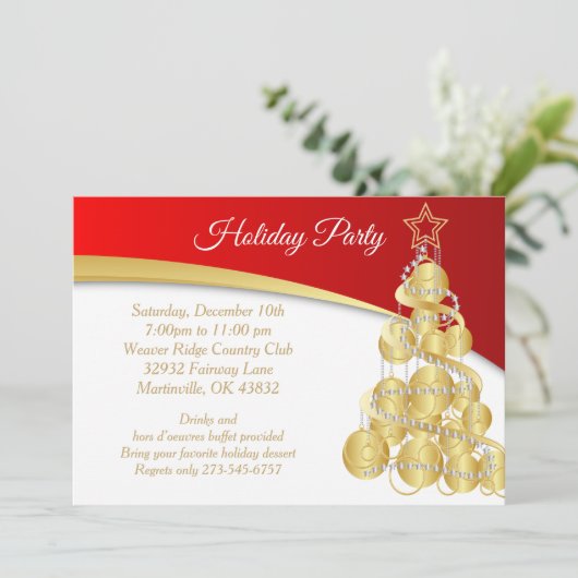 Red Gold Kerstfeestdag Kaart (Staand voorkant)