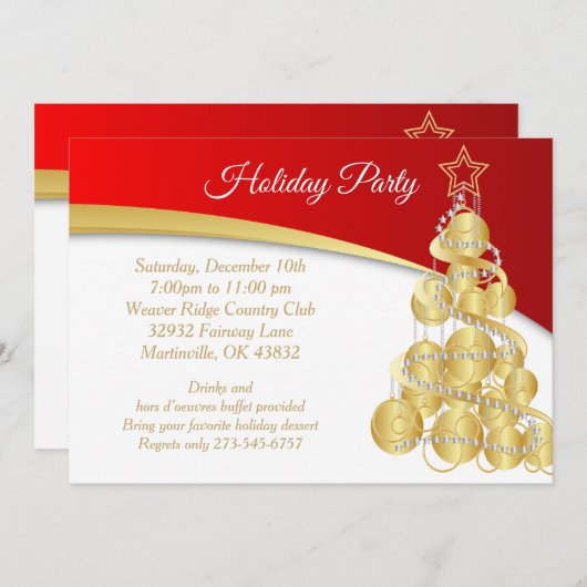 Red Gold Kerstfeestdag Kaart (Voorkant / Achterkant)