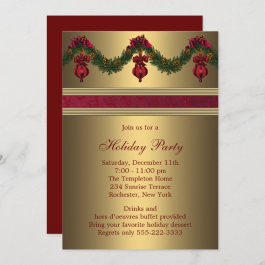 Red Gold kerstfeestdag Kaart (Voorkant / Achterkant)