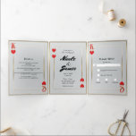 Red Gold King & Queen of Hearts Casino Wedding Tr Drieluik Uitnodiging<br><div class="desc">Pas aan hoe u wilt.</div>