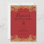 Red & Gold Lace Elegant Quinceañera Party Kaart (Voorkant)