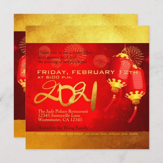 Red Gold Lantern Chinese Ox papieren versie 2021 P (Voorkant / Achterkant)