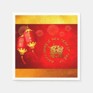 Red Gold Lantern Chinese Ox papieren versie 2021 P Servet