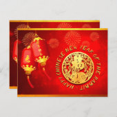 Red Gold Lantern Chinese Rabbit papier-snit 2023 P Briefkaart (Voorkant / Achterkant)