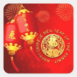 Red Gold Lantern Chinese Rabbit papieren snijmachi Vierkante Sticker