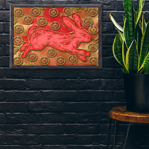 Red Gold Lantern Rabbit 2023 Chinese nieuwjaarsdag Poster