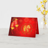 Red Gold Lantern Rat paper-cut 2020 Greeting C Kaart (Gele Bloem)
