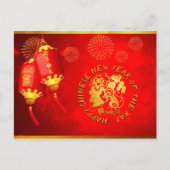 Red Gold Lantern Rat papieren 2020-kaart Briefkaart (Voorkant)