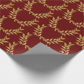 Red Gold Leaf Monogram Elegant Chic Wedding Cadeaupapier (Hoek)