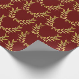 Red Gold Leaf Monogram Elegant Chic Wedding Cadeaupapier