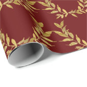 Red Gold Leaf Monogram Elegant Chic Wedding Cadeaupapier (Rol Hoek)