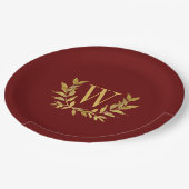 Red Gold Leaf Monogram Elegant Chic Wedding Papieren Bordje (Gekanteld)