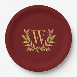 Red Gold Leaf Monogram Elegant Chic Wedding Papieren Bordje