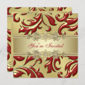 Red Gold Leaf Red Gold Corporate Christmas Party Kaart (Voorkant / Achterkant)