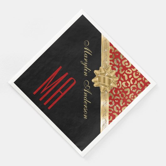 RED & GOLD LEOPARD CHRISTMAS GIFT CUSTOM MONOGRAM SERVET (Hoek)
