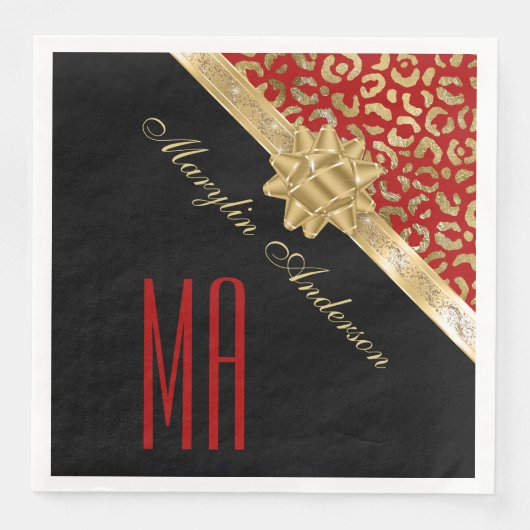 RED & GOLD LEOPARD CHRISTMAS GIFT CUSTOM MONOGRAM SERVET (Voorkant)