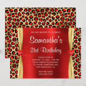 Red Gold Leopard Folie Gem Heart 21st Birthday Kaart (Voorkant / Achterkant)