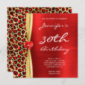 Red Gold Leopard Folie Gem Ribbon 30th Birthday Kaart (Voorkant / Achterkant)