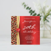 Red Gold Leopard Folie Gem Ribbon 30th Birthday Kaart (Staand voorkant)