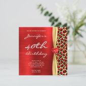 Red Gold Leopard Folie Gem Ribbon 40th Birthday Kaart (Staand voorkant)