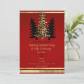 Red Gold Leopard Glam Christmas Tree Party Kaart (Staand voorkant)