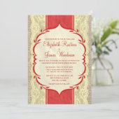 Red =Gold  Linen & Lace Wedding Invitations Kaart (Staand voorkant)