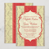 Red =Gold  Linen & Lace Wedding Invitations Kaart (Voorkant / Achterkant)