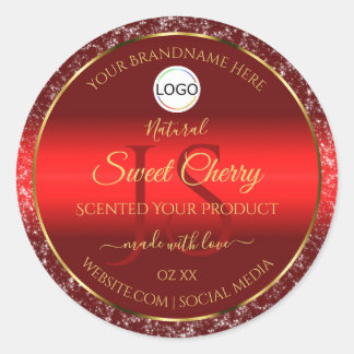 Red Gold Logo Initialen Glitter Stars Product Labe Ronde Sticker