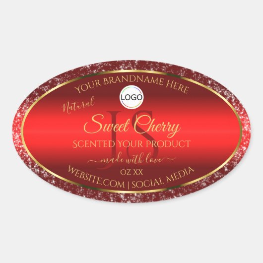 Red Gold Logo Initials Glitter Stars Product Label (Voorkant)