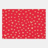 Red Gold Love Hearts Patroon Inpakpapier Vel (Voorkant)