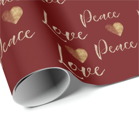 Red Gold Luxe Glitter Love Peace Heart Cadeaupapier (Rol Hoek)