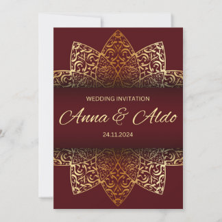 Red gold luxury wedding invitation card kaart